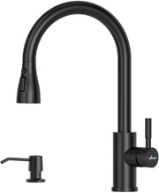 Zuppedana con Dispensatore per Detersivo, Cucina, Rubinetto con 3 Posizioni di Getto, Spina per Spugna con Dispensatore per Sapone, Acciaio Inossidabile, Nero