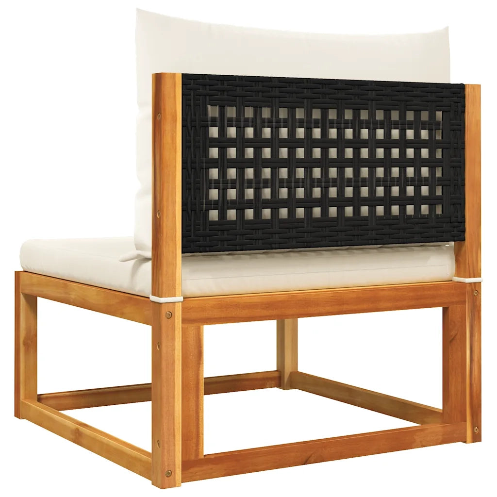 Divano da giardino senza braccioli con cuscini in legno di acacia e rattan 4008169
