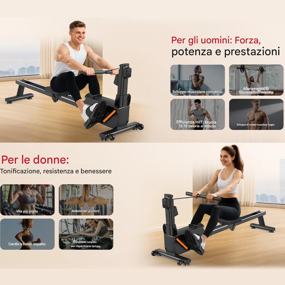 Vogatore Pieghevole Salvaspazio Fitness per Casa Ergonomico 8 Livelli Resistenza