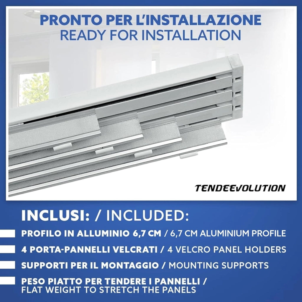 Bastone per Tende A Pannello Comando Manuale, Binario a 4 vie con portapannelli da 75 CM, Attacco Soffitto Lunghezza 280 CM