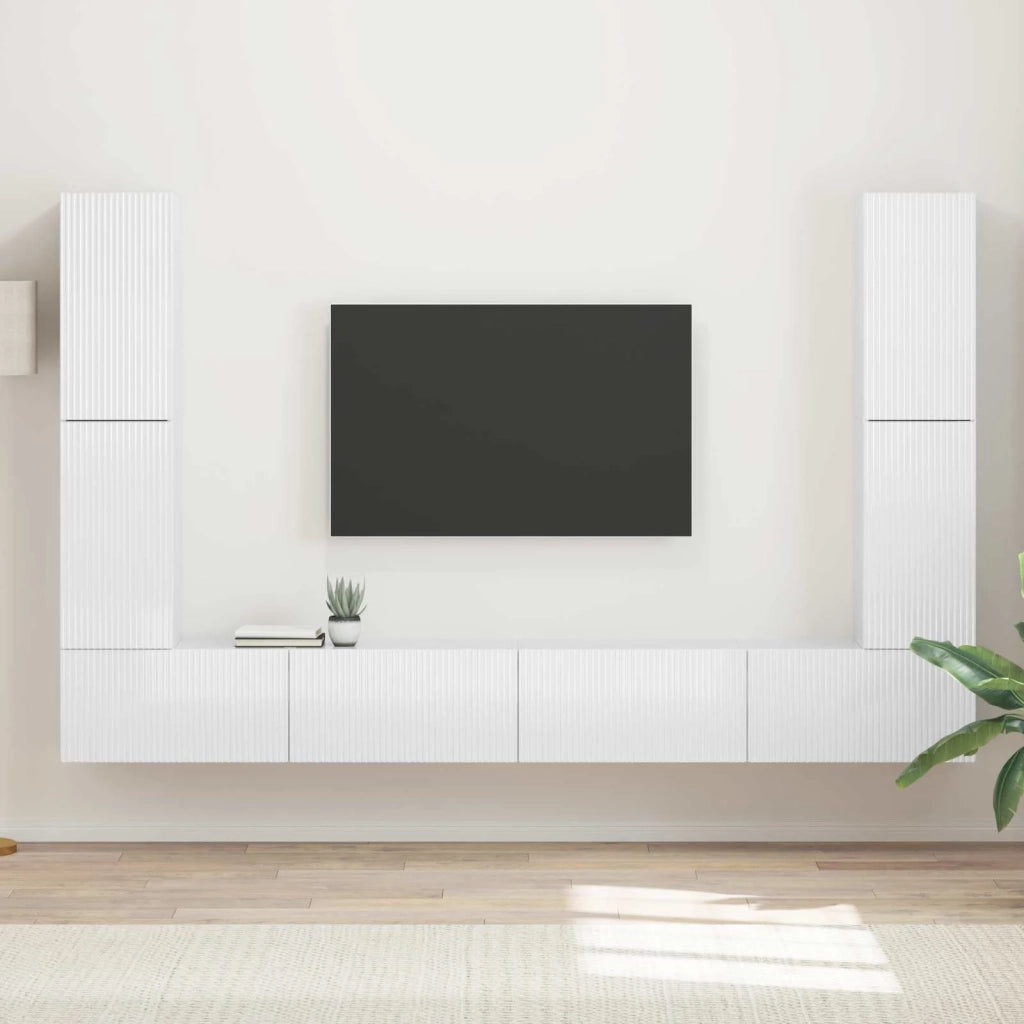 Set mobile TV 8 pcs Bianco Lucido Legno multistrato