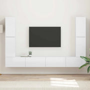 Set mobile TV 8 pcs Bianco Lucido Legno multistrato