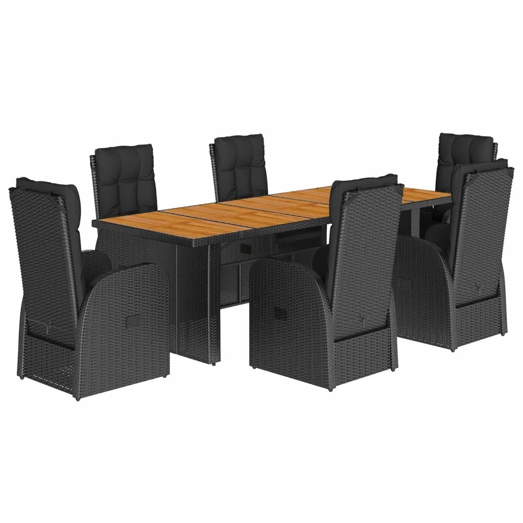 Set da Pranzo da Giardino 7 pz Nero con Cuscini in Polyrattan 3277629