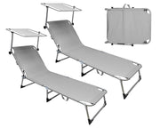 Coppia Set 2 Pezzi Lettino Malta Prendisole Con Tettino Parasole Struttura In Alluminio Anodizzato Schienale Regolabile Pieghevole Professionale Tessuto Textilene - Grigio