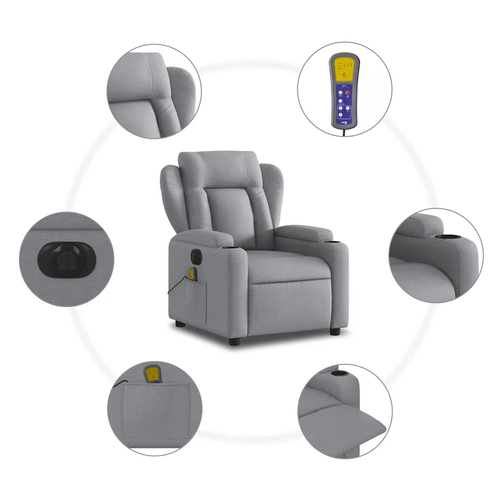 Poltrona Reclinabile Massaggio Elettrica Grigio Chiaro Tessuto 3204470
