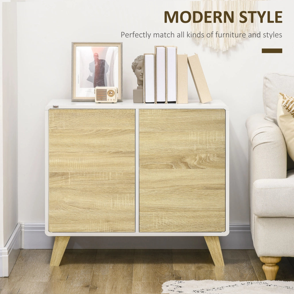 Easycomfort Mobile Multiuso con 2 Ante a Pressione e Mensole Regolabili in Legno, 80x40x70cm, Bianco e Quercia