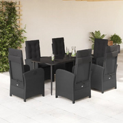 Set da Pranzo da Giardino 7 pz Nero con Cuscini in Polyrattan 3212316