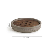 Portasapone Thea in resina e bambù grigio / naturale scuro 2,3 x 12 x 12 cm