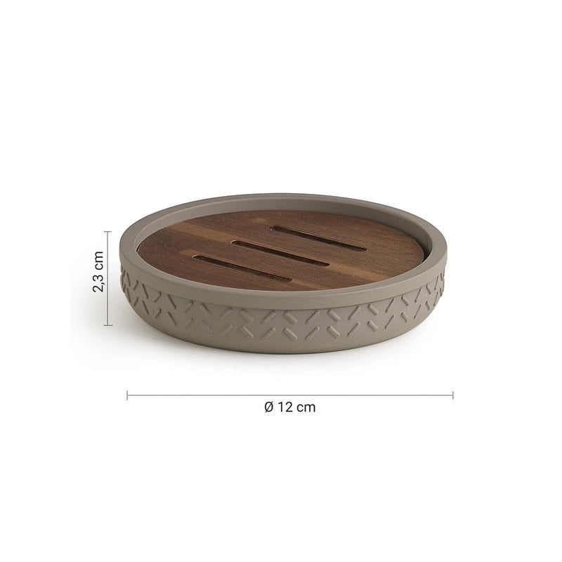 Portasapone Thea in resina e bambù grigio / naturale scuro 2,3 x 12 x 12 cm