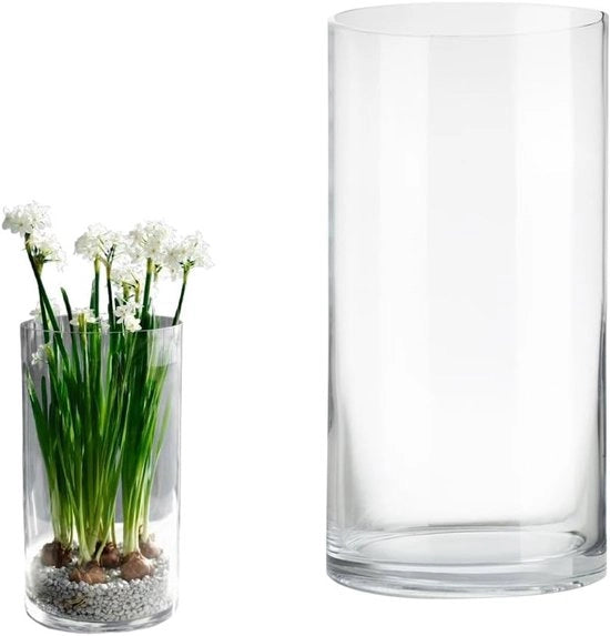 Vasca cilindrica trasparente 25 cm - decorativa vaso di vetro per fiori - Ø 12 cm - design moderno per casa, ufficio e matrimonio