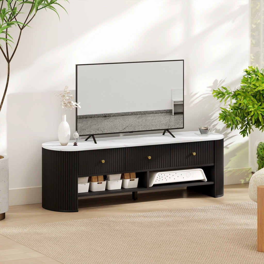 Mobile TV 140 cm con effetto marmo e 3 cassetti ¨C Minimal ¨C Nero 140x30x45