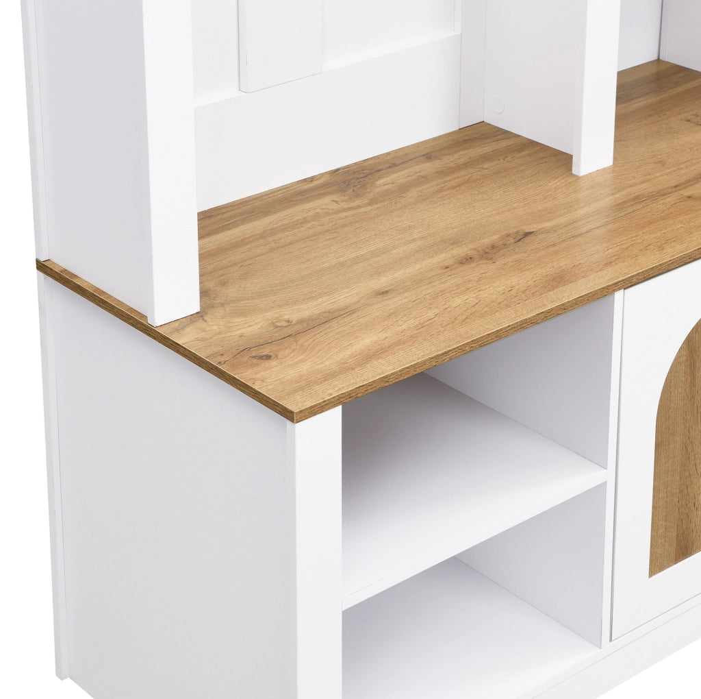 Garderobiera ingresso in MDF bianco con ante effetto legno; 150x40x195 cm; con ganci e LED USB