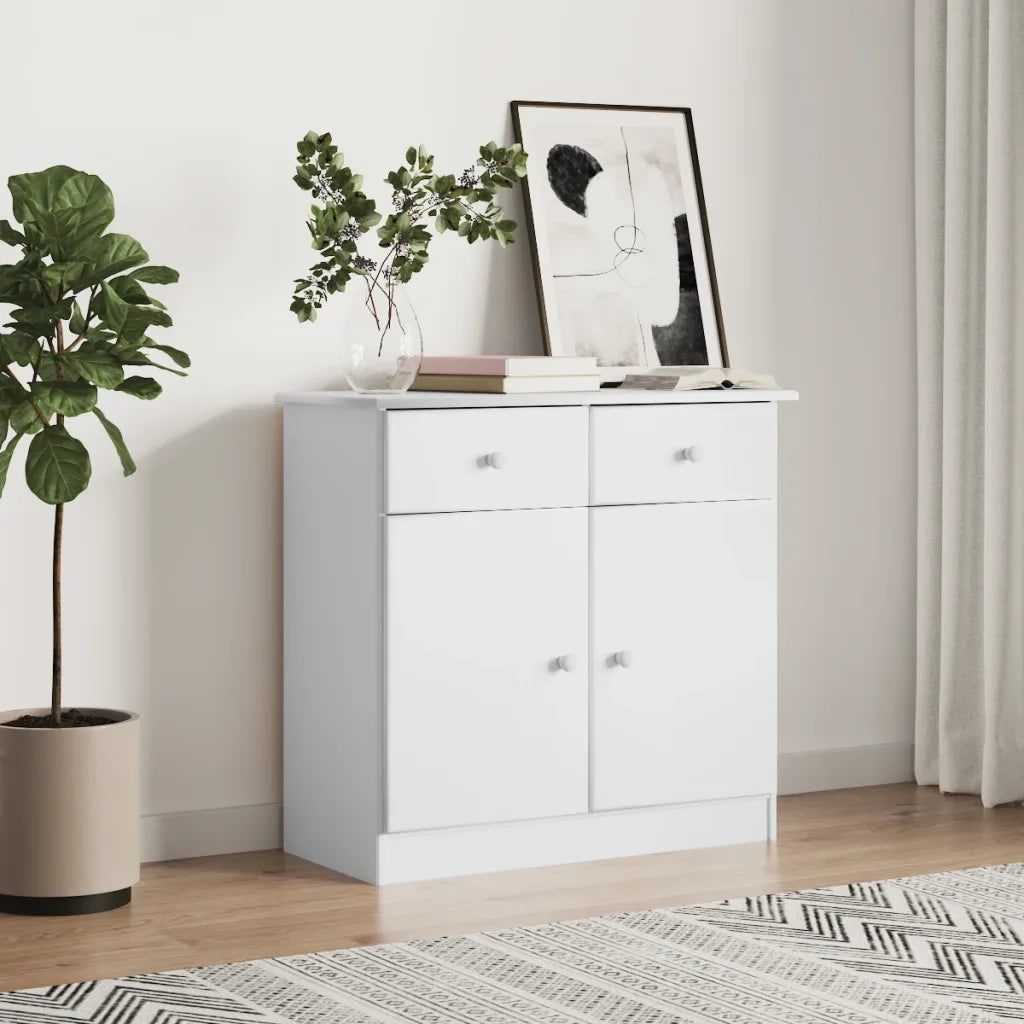 Credenza | Madia | Buffet da pranzo | Armadio da pranzo ALTA Bianca 77x35x73 cm in Legno Massello di Pino