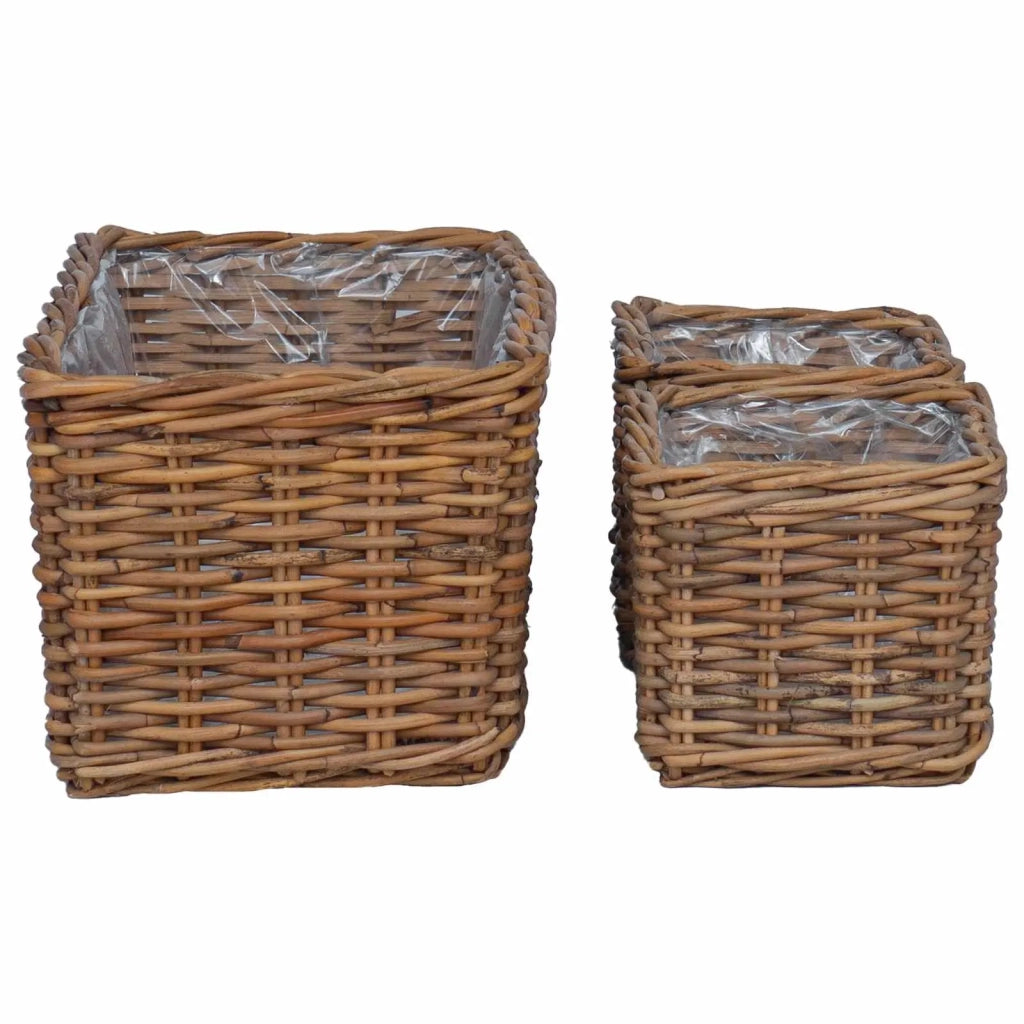 Cestino da Vaso con archiviazione 3 pcs Marrone Rattan Kubu