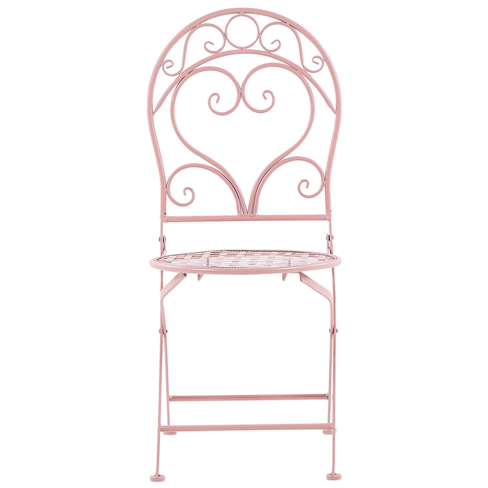 Set da esterno di 2 sedie con schienale a volute in metallo verniciato a polvere rosa
