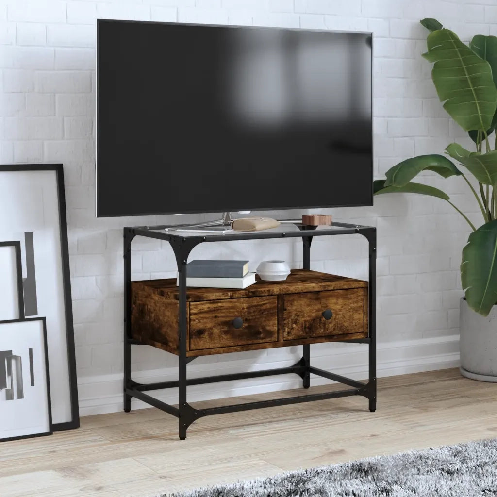 vidaXL Mobile TV Piano Vetro Rovere Fumo 60x35x51cm Legno Multistrato