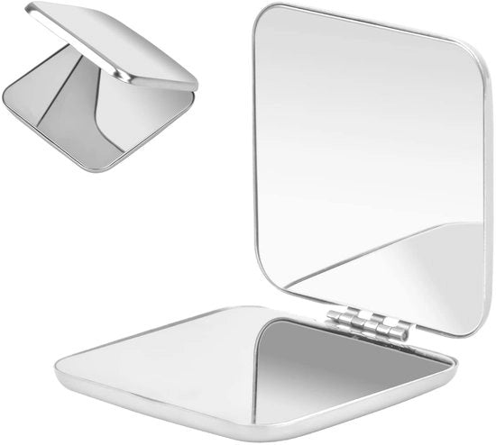 Specchio per auto portatile in acciaio inossidabile - Opaco - Compacto - Quadrato/Rondello - Resistenze ai urti - Dimensioni 5,7 cm x 5,7 cm / 6,4 cm - Manuale