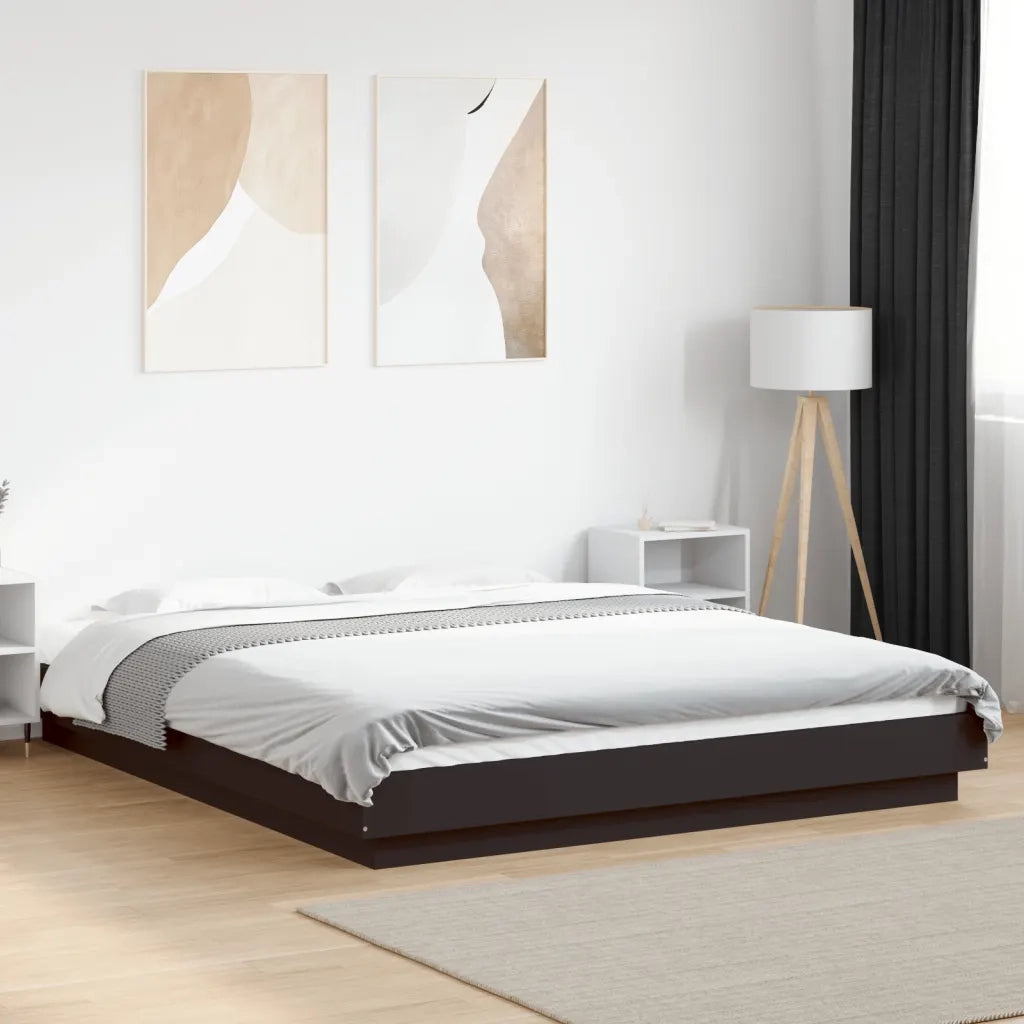 Giroletto con Luci LED-Struttura Letto Nero 150x200 cm in Legno Multistrato