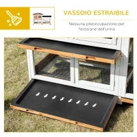 Conigliera a 2 Livelli con Rete Protettiva, in Legno, Metallo e Bitume, 157.4x53x99.5 cm, Giallo Bianco e Nero