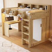 Letto a soppalco 90x200 cm con scrivania, armadio e LED