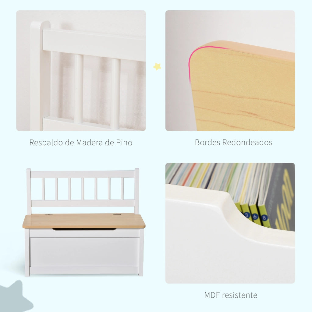 Cassa per Giocattoli con Seduta ¨C zephmum ¨C Bianco 60x30x50 cm
