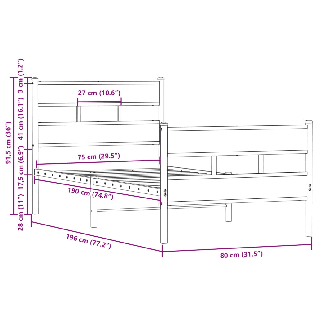 vidaXL Giroletto senza Materasso con Testiera e Pediera 75x190 cm