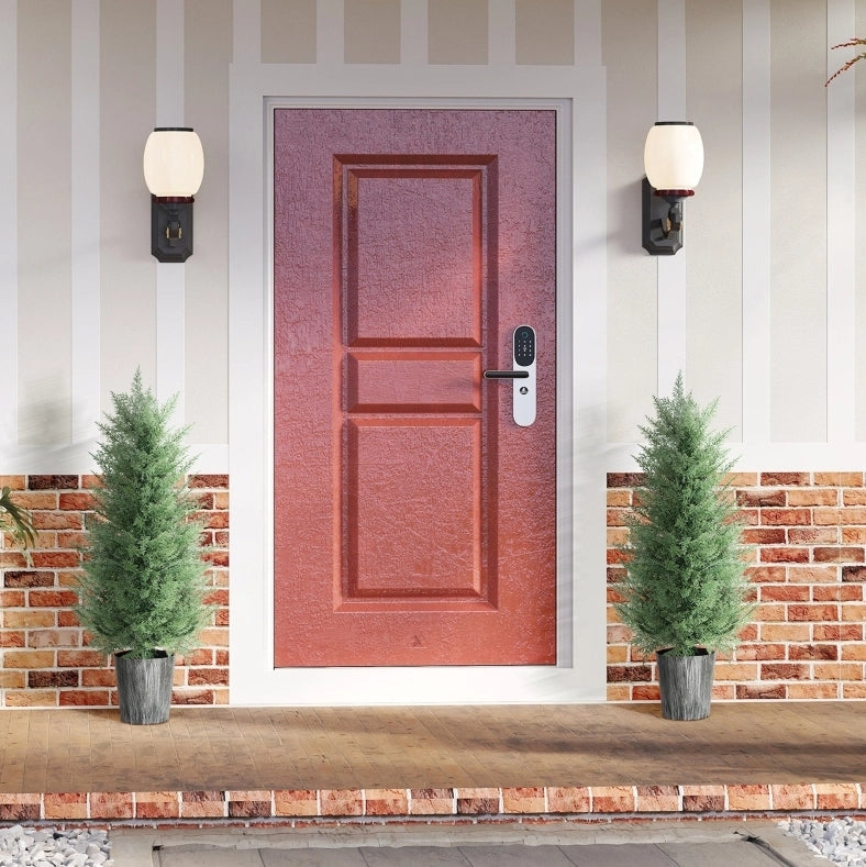 Set di 2 alberi di cipresso artificiali 90 cm resistenti ai raggi UV in plastica verde