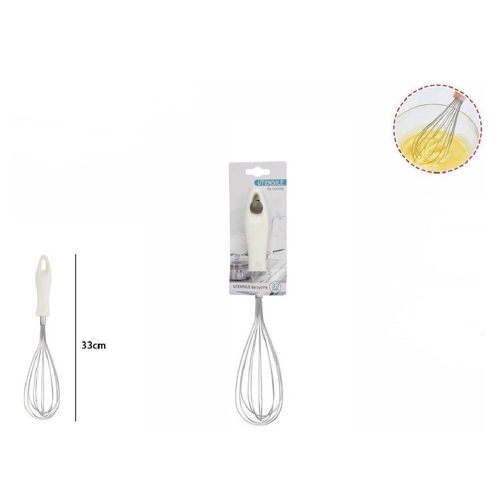 Trade Shop - Frusta 33 Cm Con Manico In Plastica Bianca Utensile Da Cucina Pasticceria 66157 -
