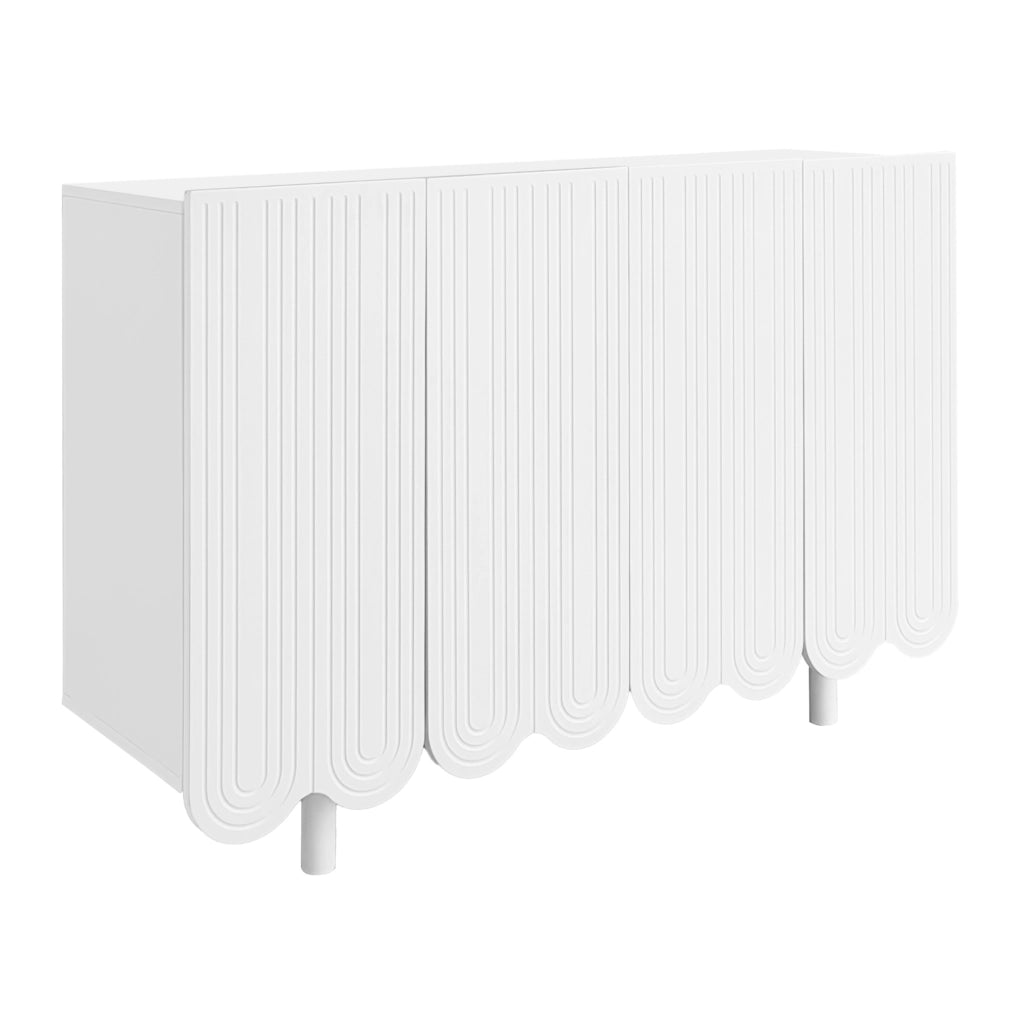 Credenza bianca 120 cm - 4 ante scolpite, ripiani interni