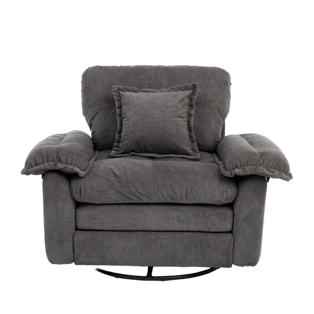 Fauteuil girevole a 360° oversize con cuscino di supporto e base in metallo in ciniglia grigia