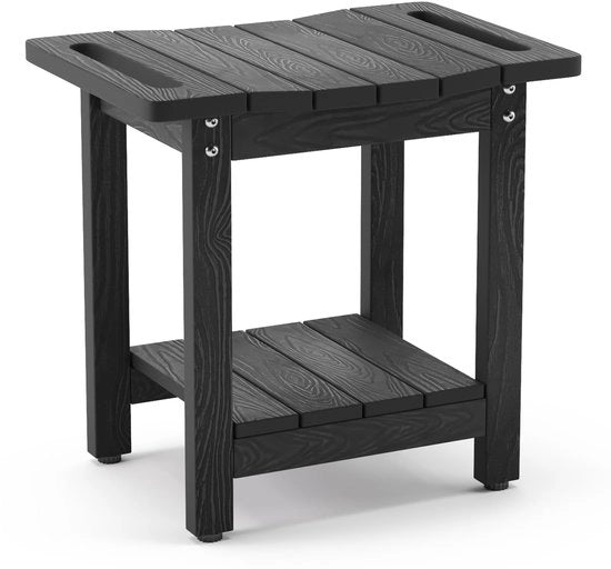Douchetta HDPS con sgabello per rasatura gambe, sedile acqua resistente per la doccia, resistente all'usura, antiscivolo, maniglie, per uso interno ed esterno, nero