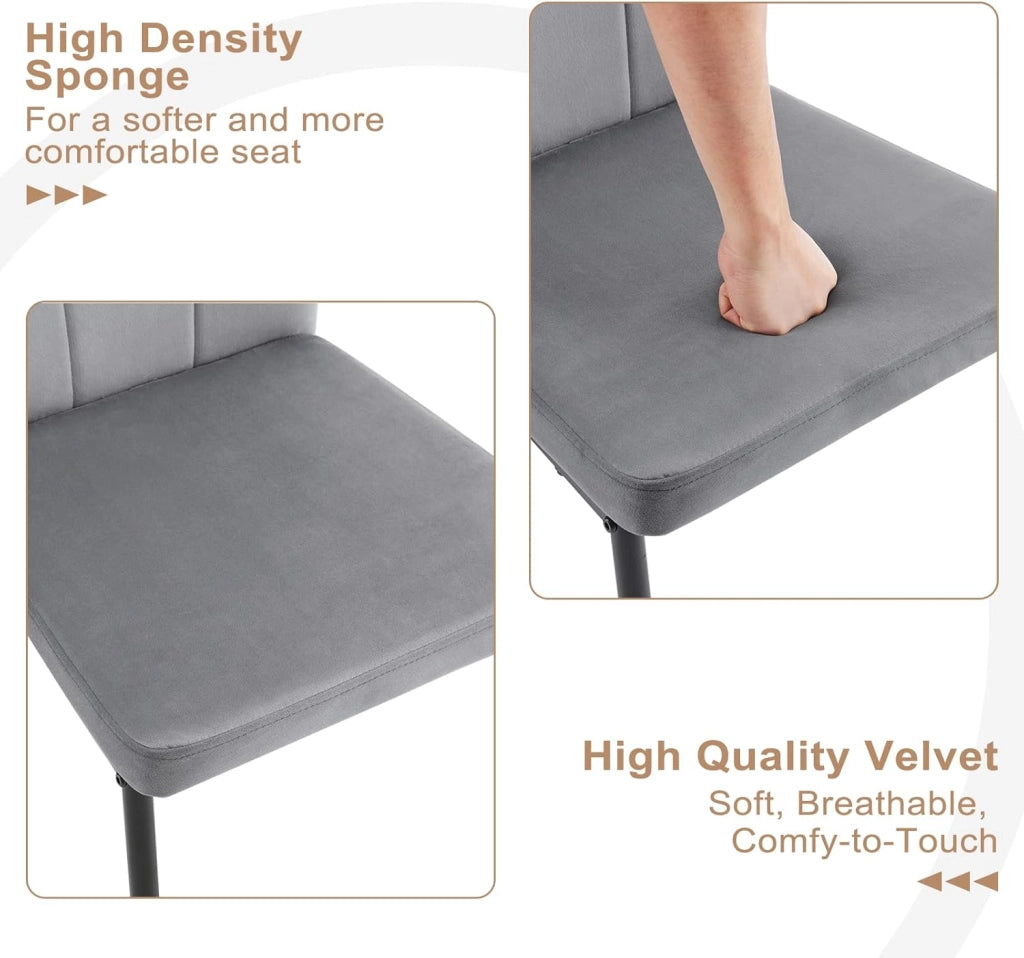 Set 4 Sedie da Pranzo con Schienale Alto, Sedia da Cucina con Motivi Quadrati, Sedia Imbottita per Soggiorno, Camera da Letto, Sedile in Velluto e Gambe in Metallo, Grigio Scuro, EZS22dgr-4