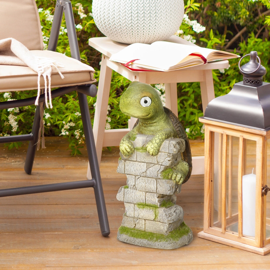 Statua da Giardino Tartaruga Piccola con Luci Solare ¨C Zephmum ¨C Verde