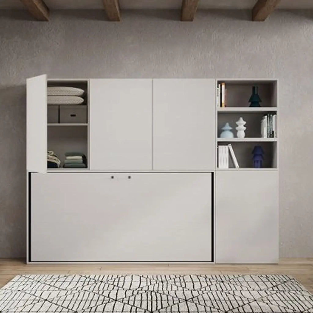Letto singolo a scomparsa Kando comp.E con materasso bianco frassino