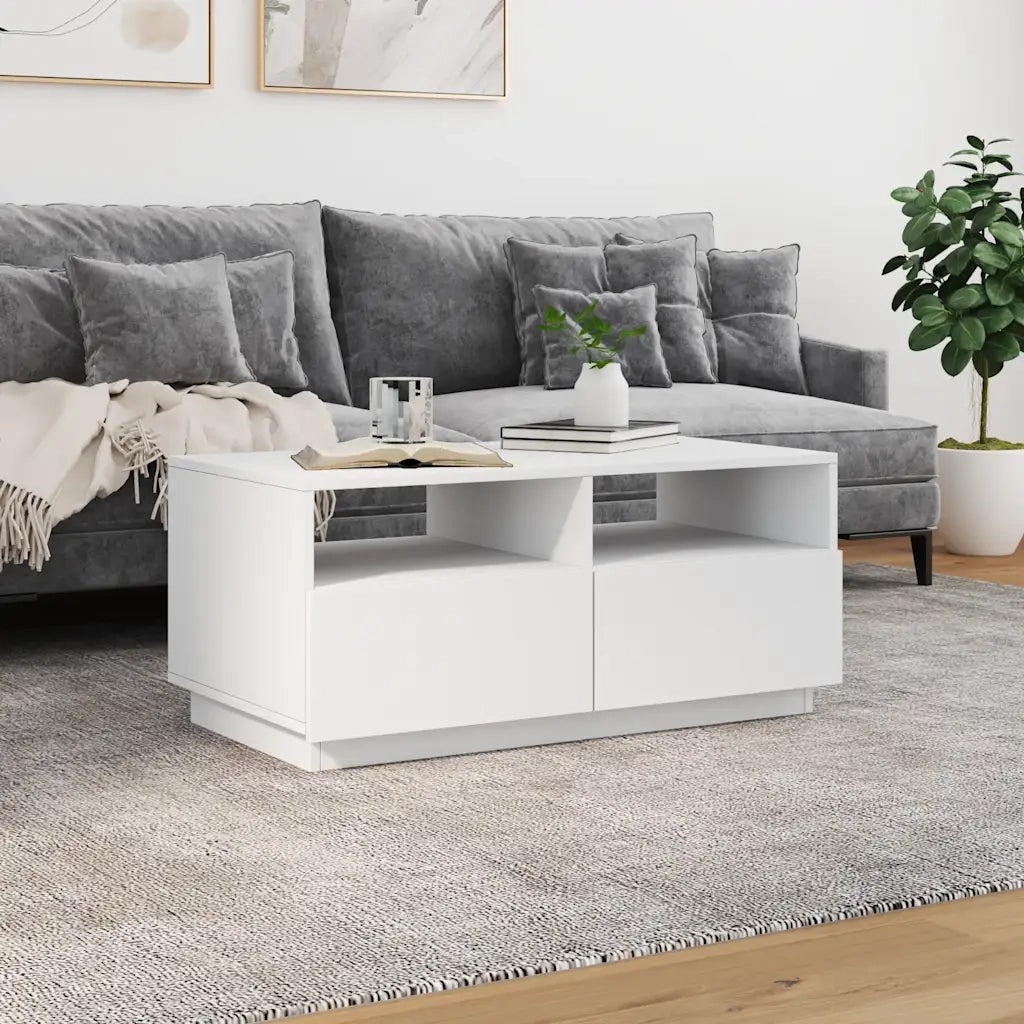 Tavolino da Soggiorno con Luci LED Bianco 90x49x40 cm 839833