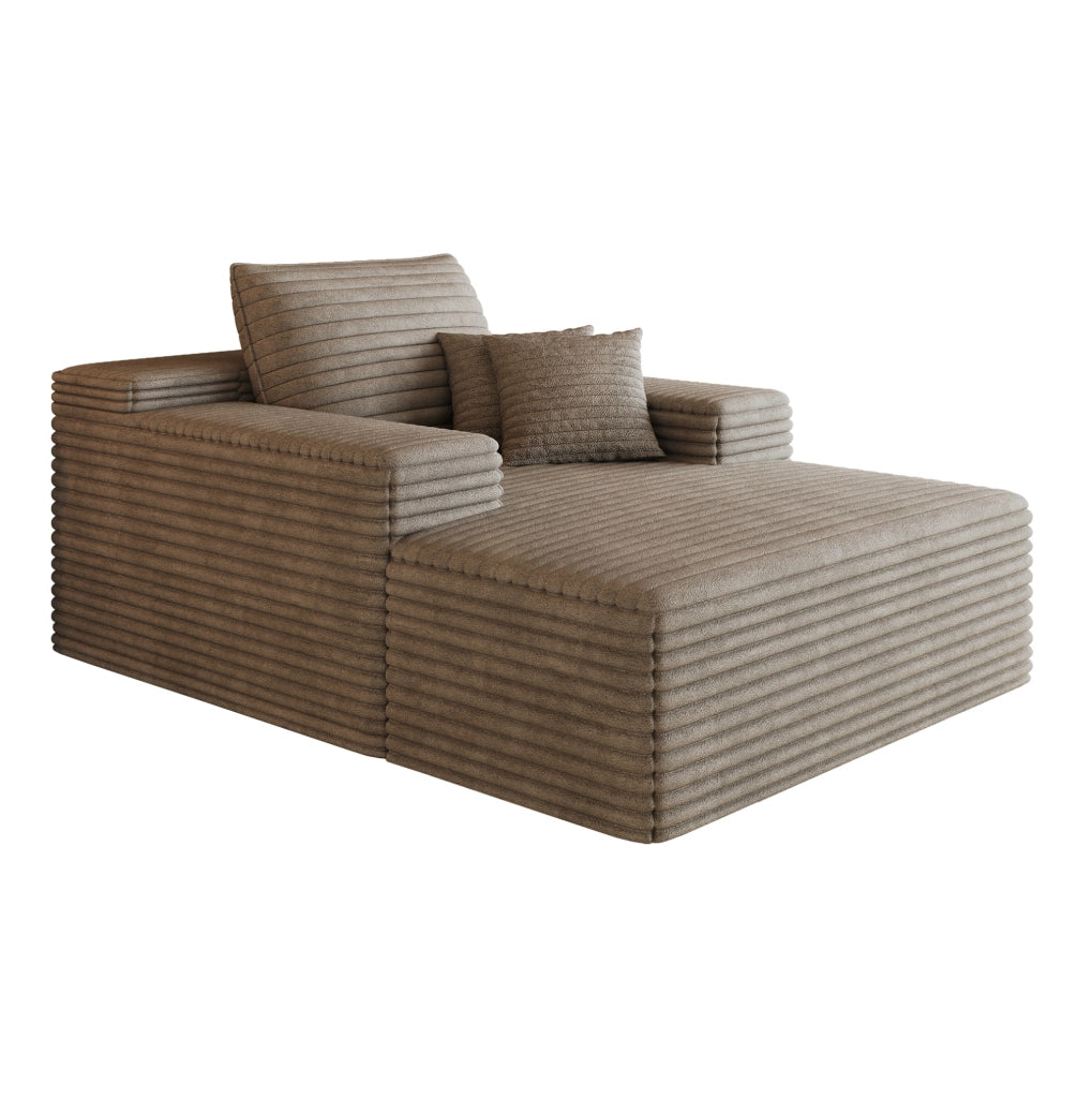 Divano chaise longue in velluto a coste color cammello