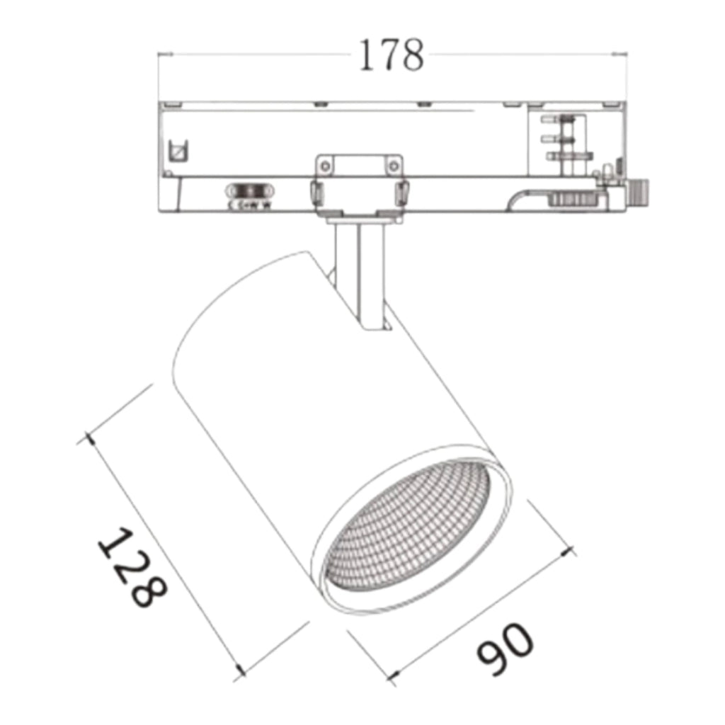 Faretto LED per Binario Trifase 40W Orientabile Bianco – 4150 Lumen – Fascio 38° – CCT Switch 3000K 4000K 5000K – Illuminazione Professionale