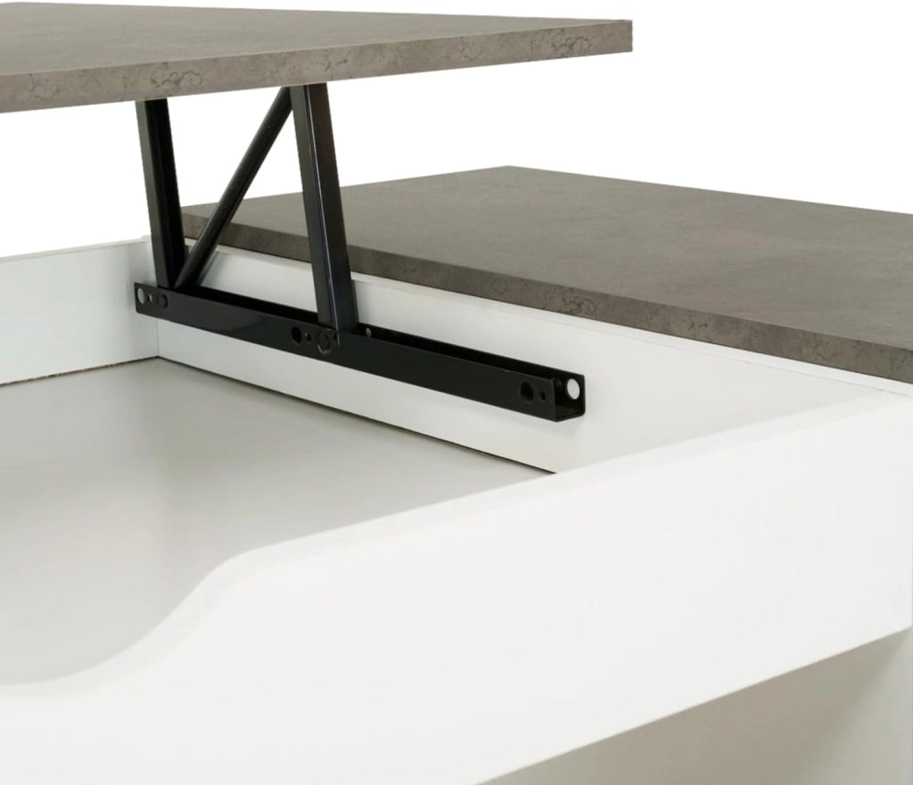 Tavolino ELEA rettangolare alzabile con cassa in legno bianco ed effetto cemento
