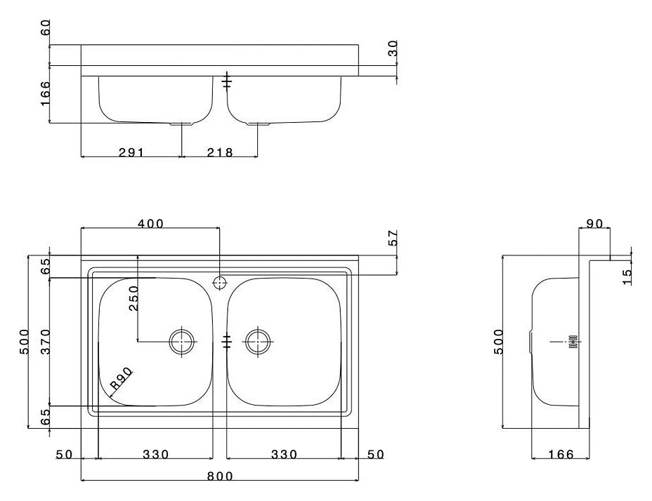 Lavello da appoggio in acciaio inox 2 vasche dimensioni 80x50 cm pi802pc apell