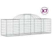 Cestini gabbioni recinzione a gabbia muro di contenimento ad arco 7 pezzi 200 x 50 x 60/80 cm ferro zincato argento 02_0041097