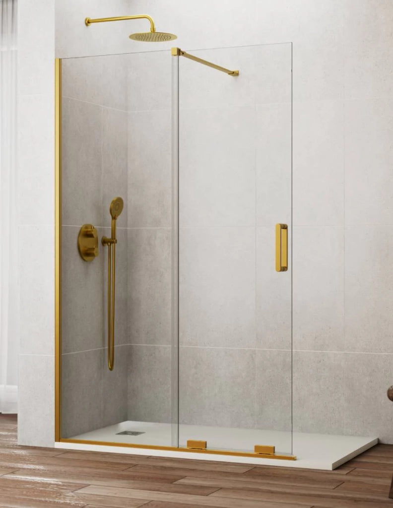 Porta doccia scorrevole 1+1 CIRENE (KENNA) Walk-in 155 cm Profilo Oro
