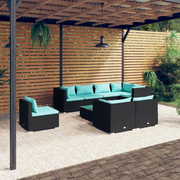 Set Divani da Giardino 9 pz con Cuscini in Polyrattan Nero 3102617