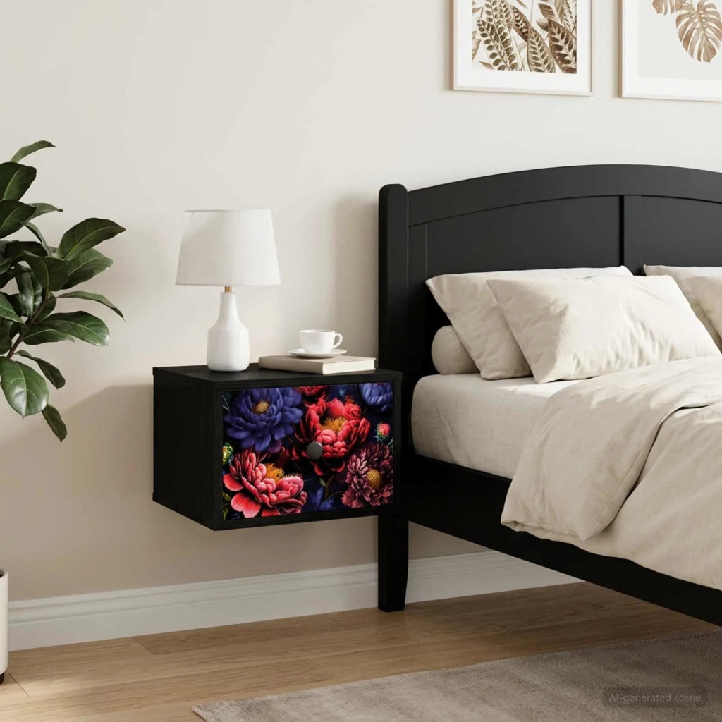 Mobiletto da comodino a parete KIEL 2 pz Rovere Nero 8007488