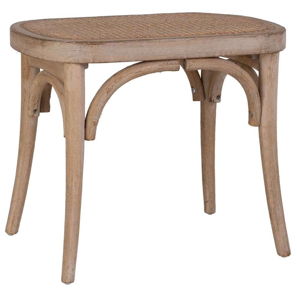 Sgabello in legno con seduta in rattan 55x37x47h cm