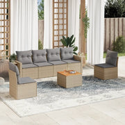 Set Divano da Giardino 7 pz con Cuscini Beige Misto Polyrattan