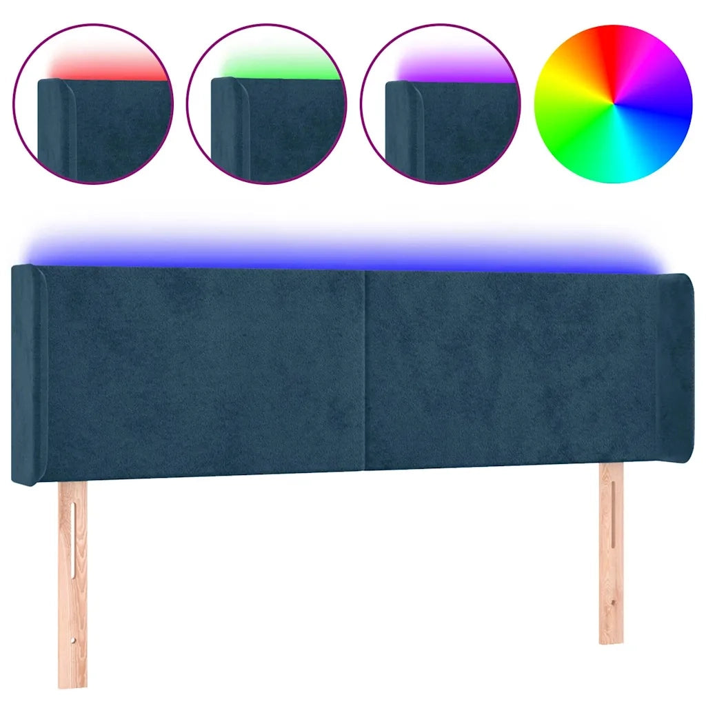 Testiera | Testata a LED Blu Scuro 147x16x78/88 cm in Velluto