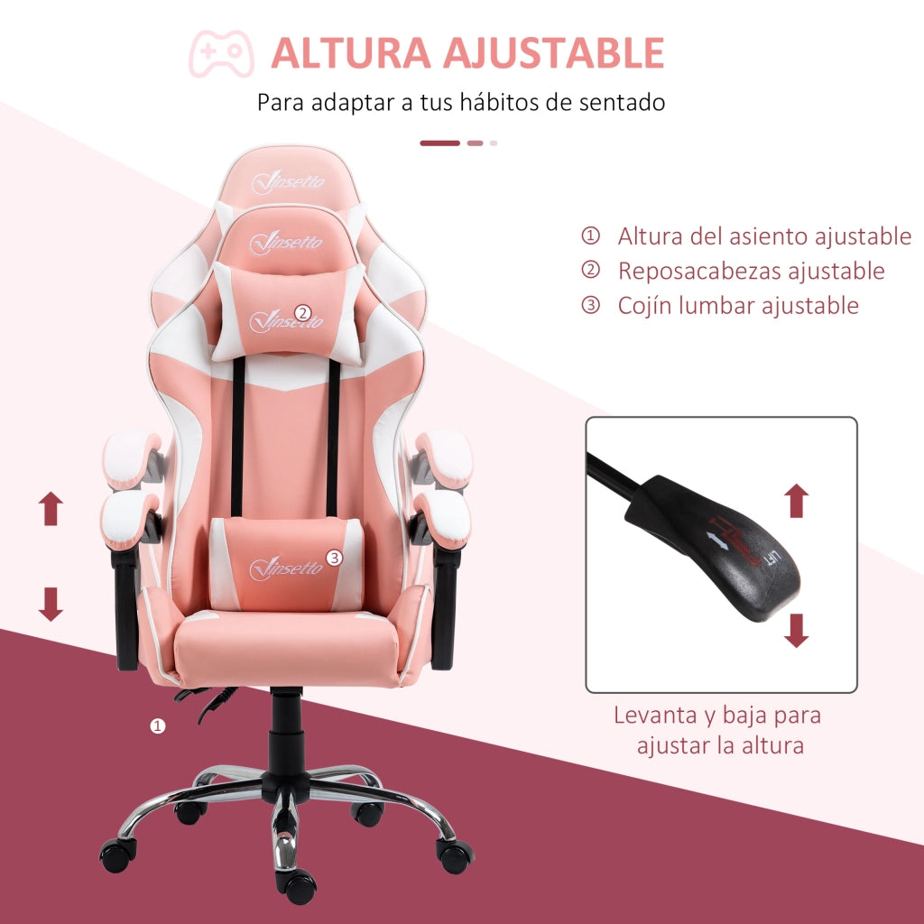Sedia Gaming con Schienale Reclinabile ¨C zephmum ¨C Rosa 63x67x122-130 cm