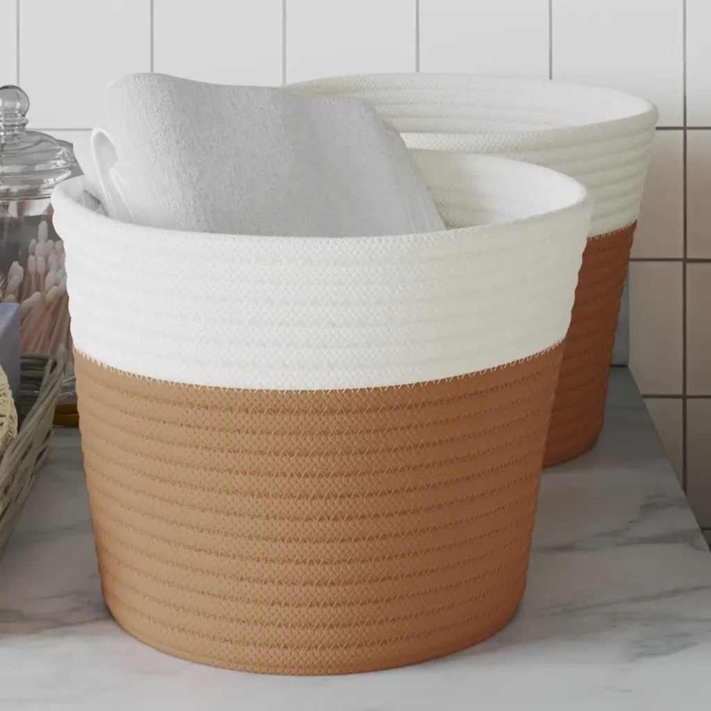 Cestini Portaoggetti 2 pz Marrone e Bianco ?24x18 cm in Cotone CFW4607307