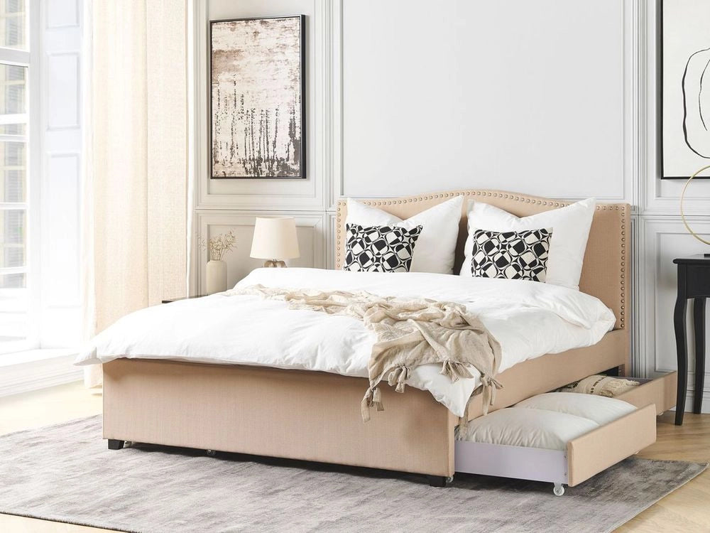 Struttura del letto Cassetto imbottito in poliestere beige Storage 160 x 200 cm Design tradizionale