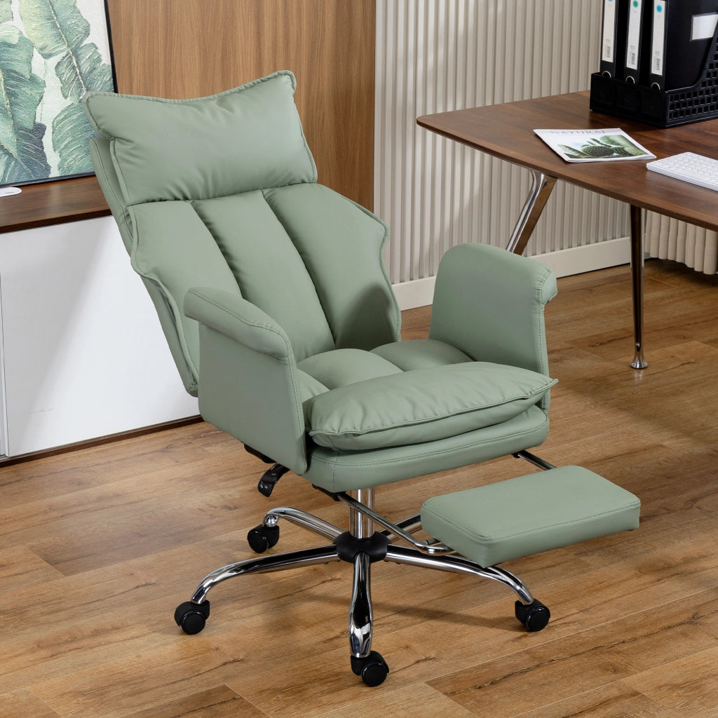 Sedia da ufficio con schienale reclinabile e poggiapiedi ¨C zephmum ¨C verde, similpelle, imbottita
